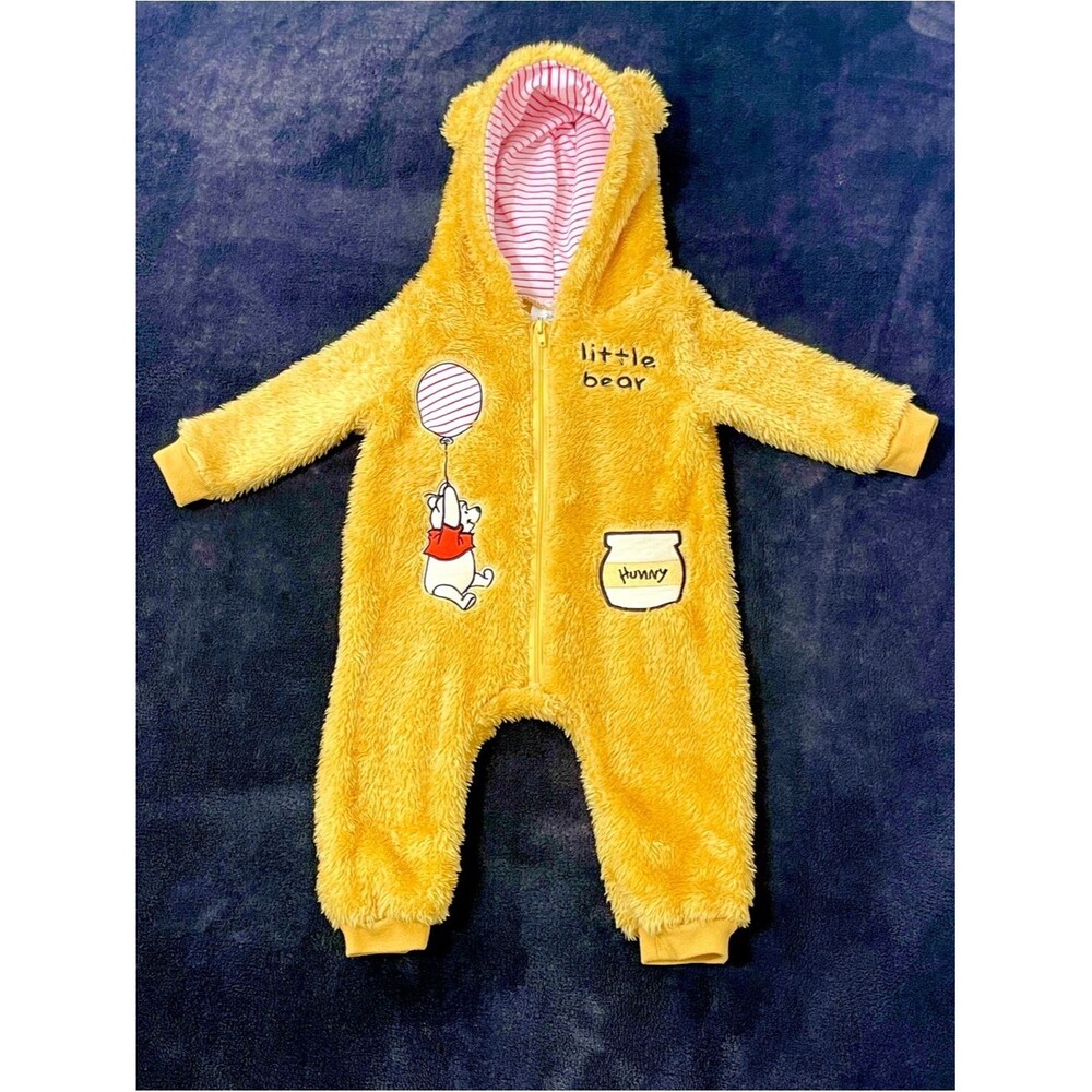Disney Winnie the Pooh Fleece Hooded Zipper Baby Jumpsuit Romper 6M